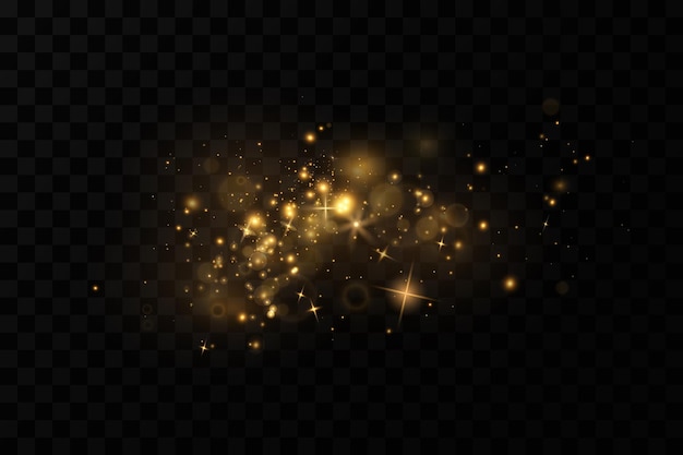 크리스마스 황금 먼지 노란색 불꽃과 황금 별은 특별한 빛 벡터 반짝로 빛납니다