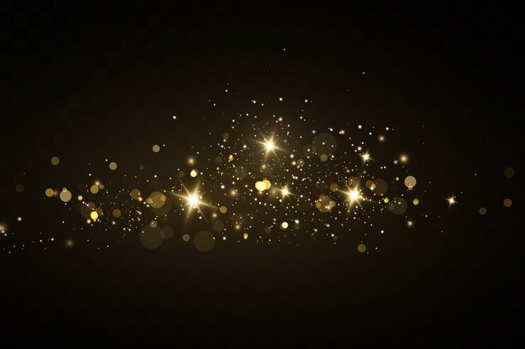 Christmas golden dust, yellow sparks and golden stars shine with a special light. Vector sparkles with sparkling magic dust particles.