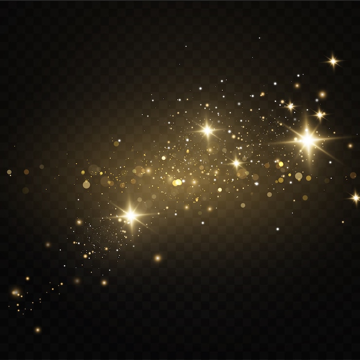 Christmas golden dust, yellow sparks and golden stars shine with a special light. Vector sparkles with sparkling magic dust particles.