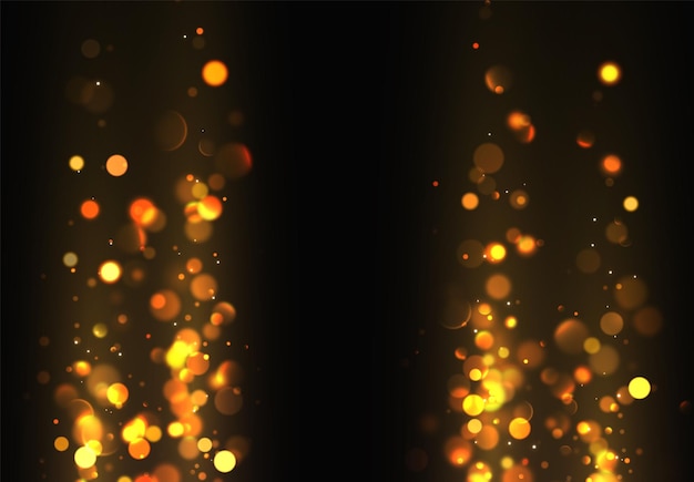 Christmas golden lights. Background of bright glow bokeh. vector illustration