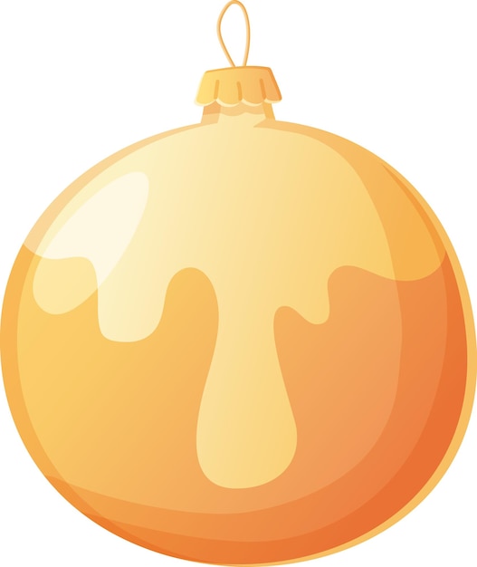 Christmas Golden traditional ball with drips in realistic cartoon style