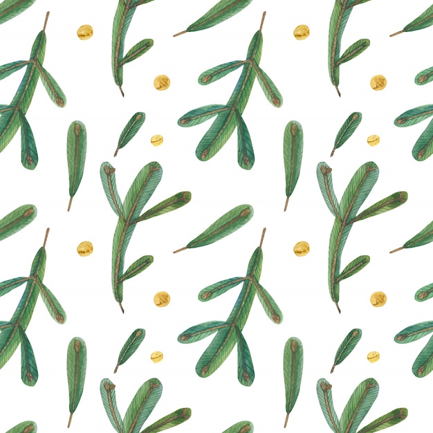 Christmas green branches seamless pattern