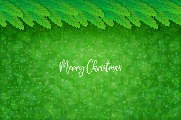 Christmas green fir abstract background with snowflakes in realistic style