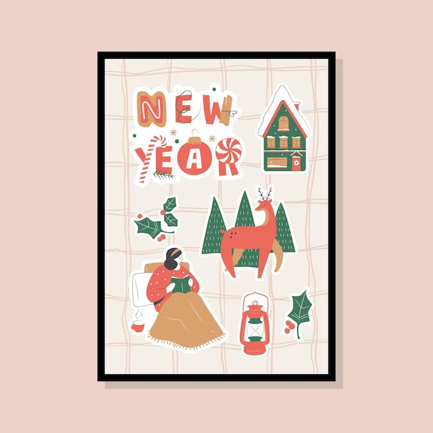 Christmas greeting card collection in a frame to print poster or wall art