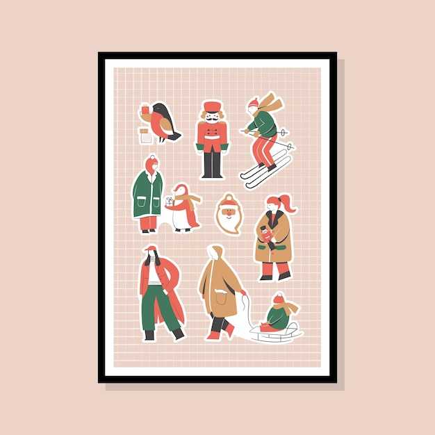 Christmas greeting card collection in a frame to print poster or wall art