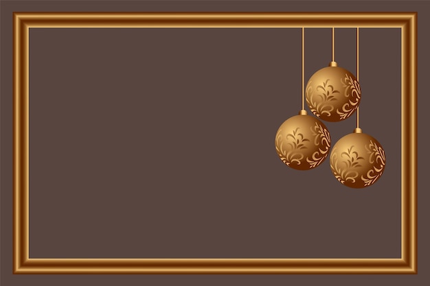 Vector christmas greeting card design of christmas golden balls on dark background