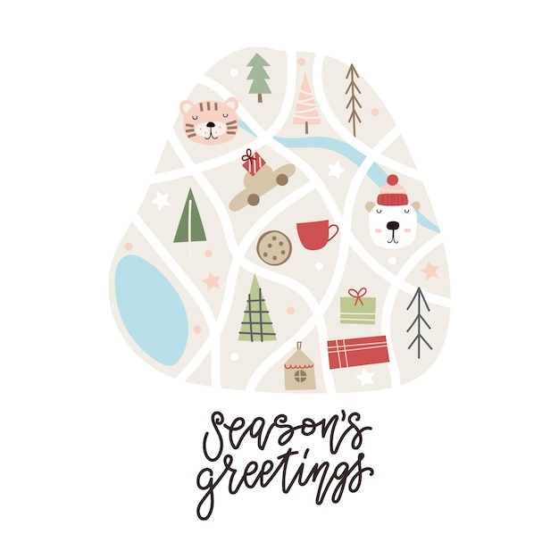 Vector christmas greeting card design holiday map vector illustration