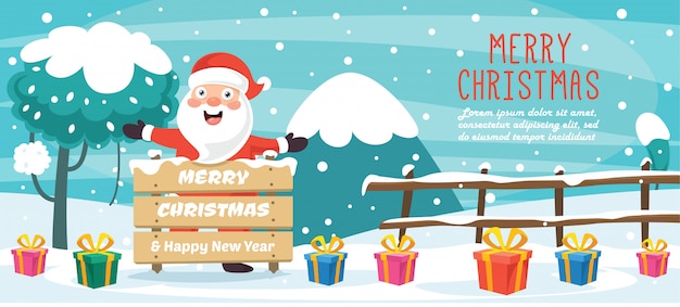 Christmas greeting card design with cartoon characters