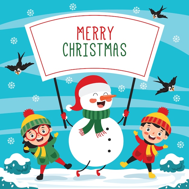 Christmas greeting card design with cartoon characters