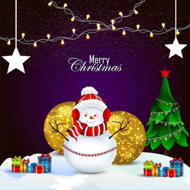 Christmas Greeting card design with creative santa and decorations with gift