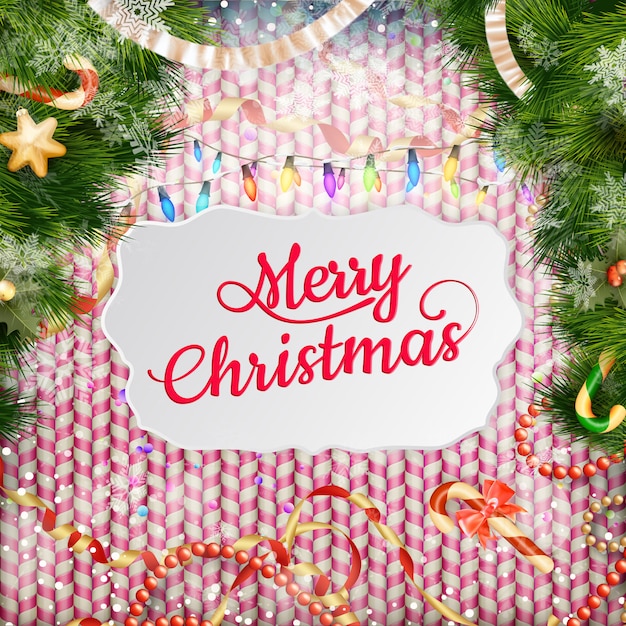 クリスマスのグリーティングカードの光と雪の結晶の背景。メリークリスマスの休日はデザインとビンテージ飾り装飾を望みます。新年あけましておめでとうございますメッセージ。