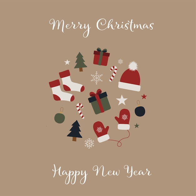 christmas greeting card merry christmas happy new year vector