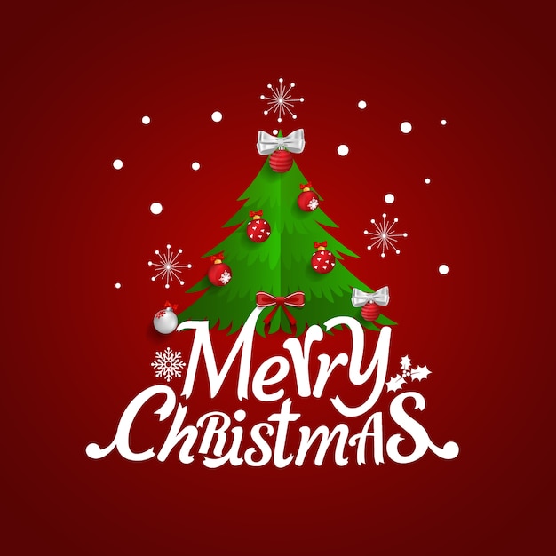 Christmas greeting card. merry christmas lettering with christmas tree.