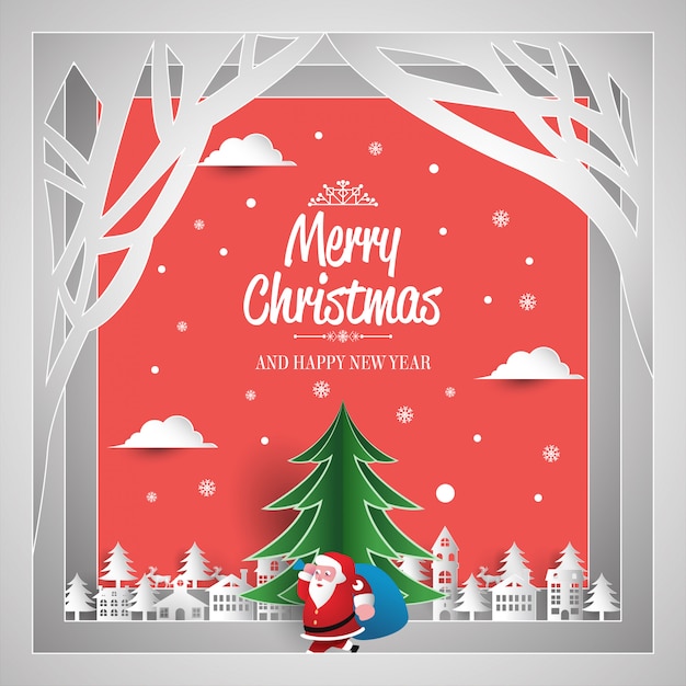 Christmas greeting card paper art style