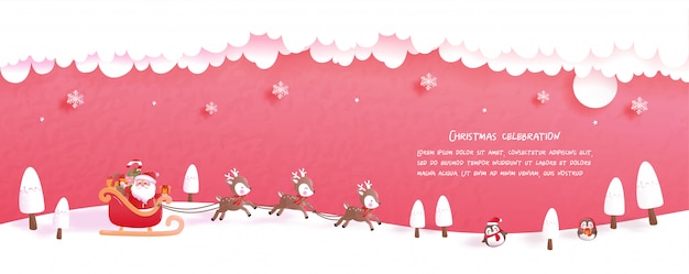 Christmas greeting card in paper cut style. Vector illustration