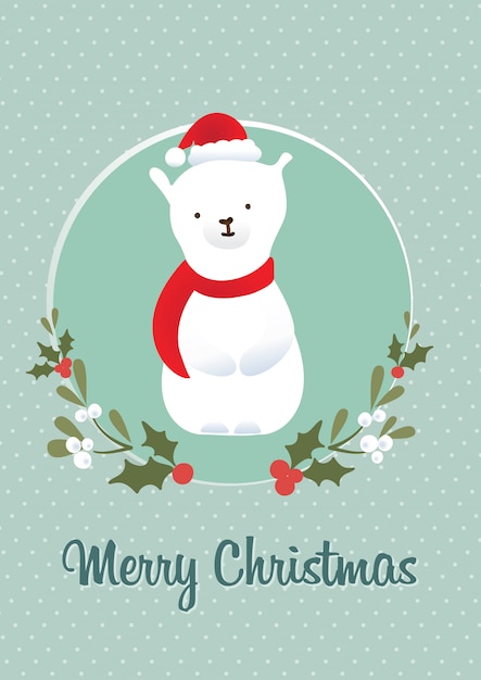 Vector christmas greeting card template with cute polar bear character