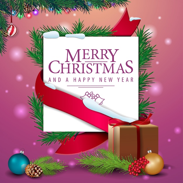 Christmas greeting card template with gifts. 