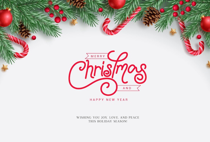 Vector christmas greeting card vector design merry christmas and happy new year greeting text with spruce
