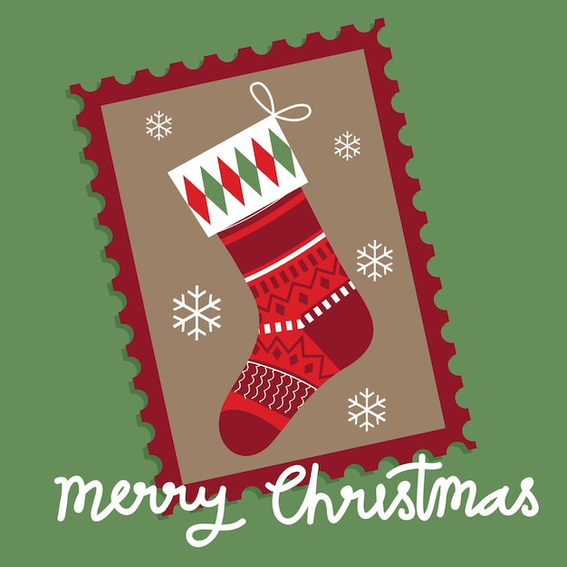 Vector christmas greeting card with christmas sock design