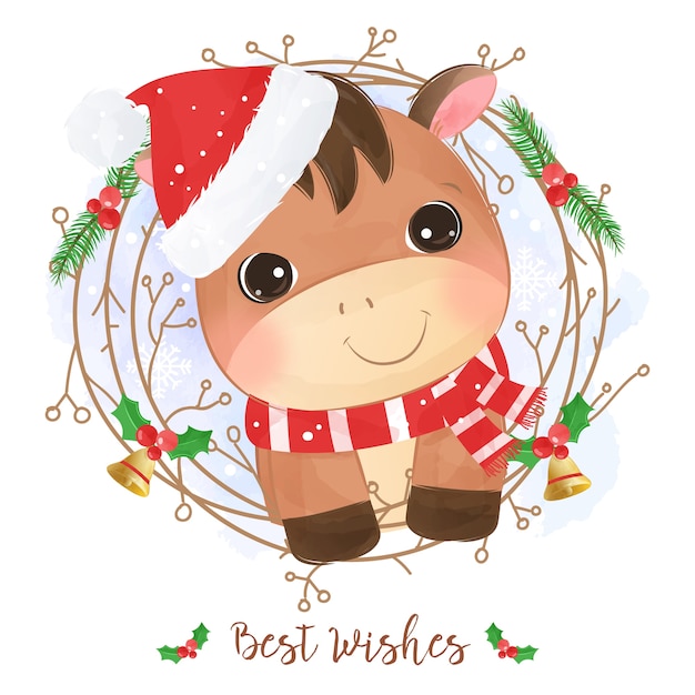 Christmas greeting card with a cute donkey