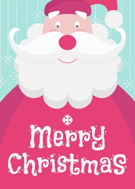 Christmas greeting card with cute santa claus and sign merry christmas