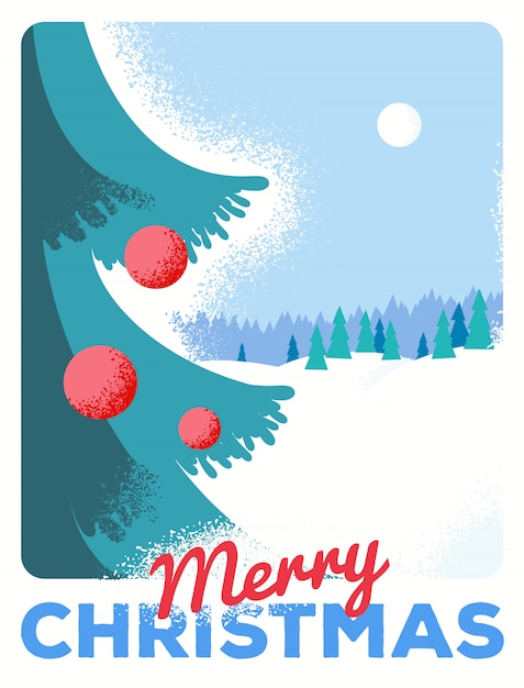 Christmas greeting card with fir, retro styled with scratched paper