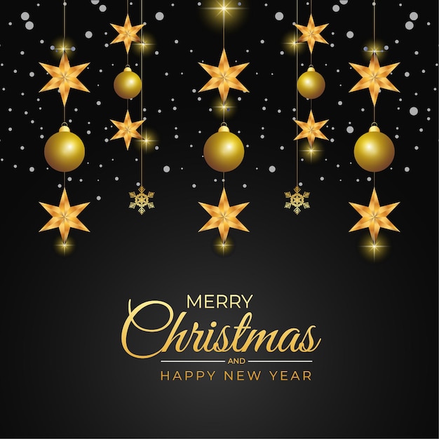 Christmas greeting card with golden ball and golden star  black background