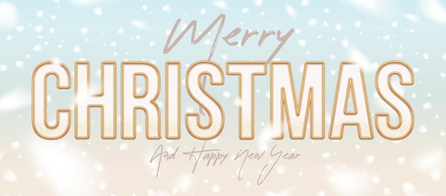 Vector christmas greeting card with golden letters against a background with snowfall