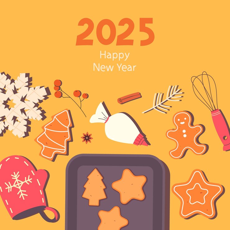Vector christmas greeting card with homemade baked goods merry christmas and happy new year greeting card