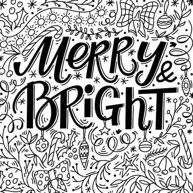 Christmas greeting card with Merry and Bright text
