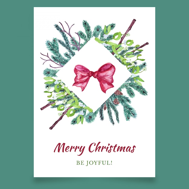 Christmas greeting card with pink bow