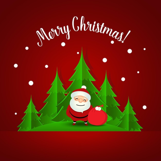 サンタクロースとクリスマスツリーのベクトル図とクリスマスグリーティングカード
