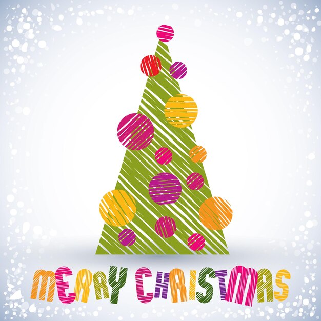 Christmas greeting card with special font and hand drawn lines textures vector Merry Christmas lettering