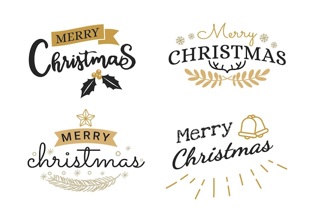 Рождественская открытка Xmas золото черный текст надписи