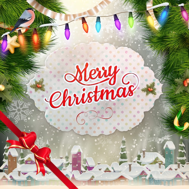 Vector christmas greeting light and snowflakes background. merry christmas holidays wish design and vintage ornament decoration. happy new year message.