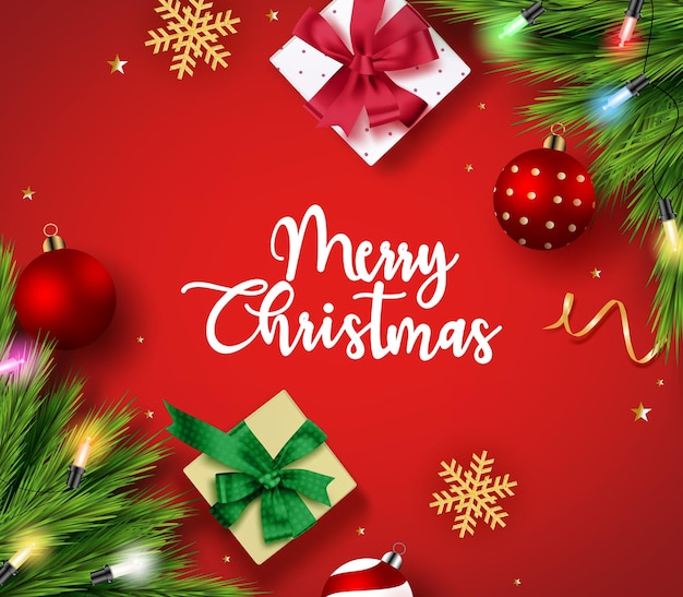 Christmas greeting vector background template Merry christmas text with elements
