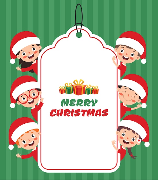 Vector christmas greeting with cartoon characters