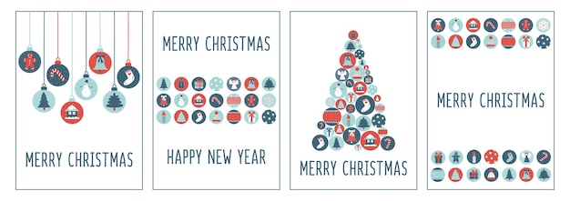 Christmas greetings cards with Xmas baubles and balls