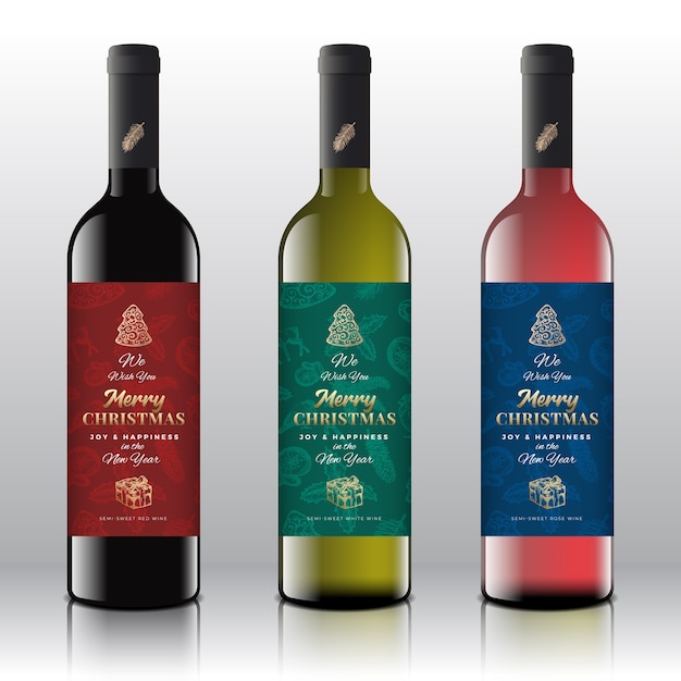 Vector christmas greetings wine bottle labels concept.