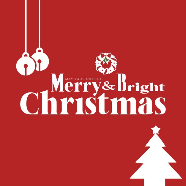 Christmas greetings with Christmas bell and tree on red color background