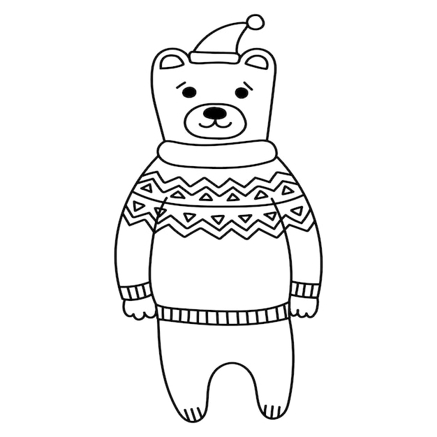Christmas grizzly bear in a cute cardigan sweater