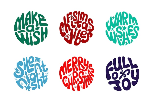 Christmas groovy round lettering colored set