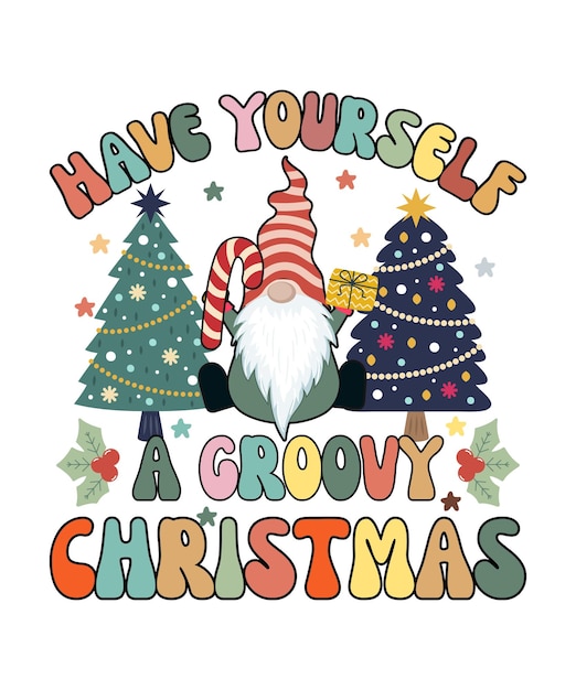 Vector christmas groovy wavy tshirt design