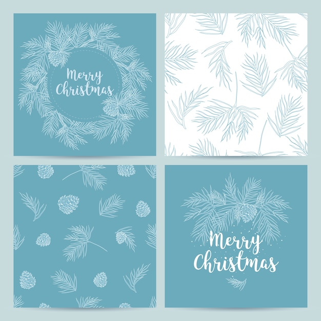 Christmas hand drawn card set. vector illustration.