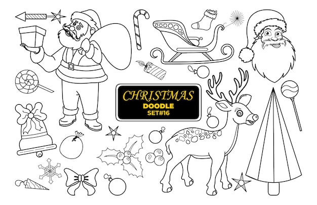 Doodle disegnato a mano di natale set di francobolli digitali di buon natale