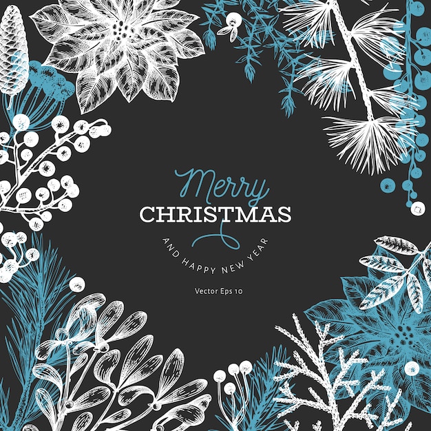 Christmas hand drawn greeting card template. 