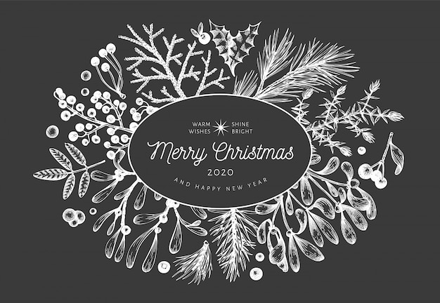 Christmas hand drawn  greeting card template. 