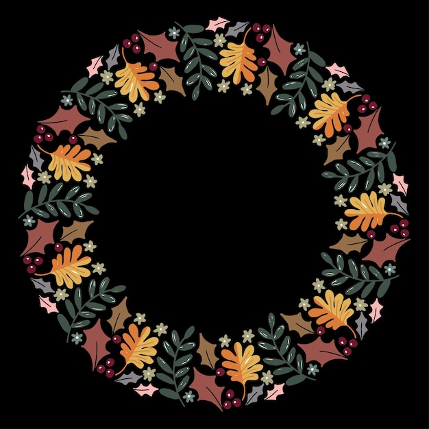 Vector christmas hand drawn wreath vector layout with copyspace.