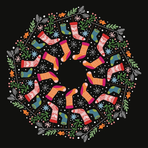 Vector christmas hand drawn wreath