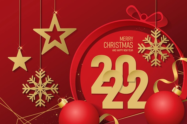 Christmas and happy new year 2022 on red background